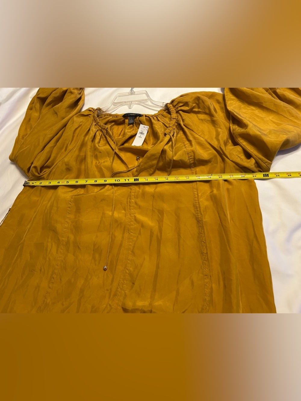 Banana Republic Silk Long-Sleeve Midi Dress Size Medium Petite Gold NWD - Picture 7 of 15